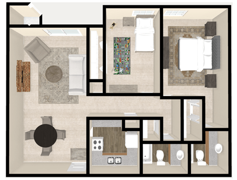 Floor plan for 2 beds, 2 baths, 1208 sqft